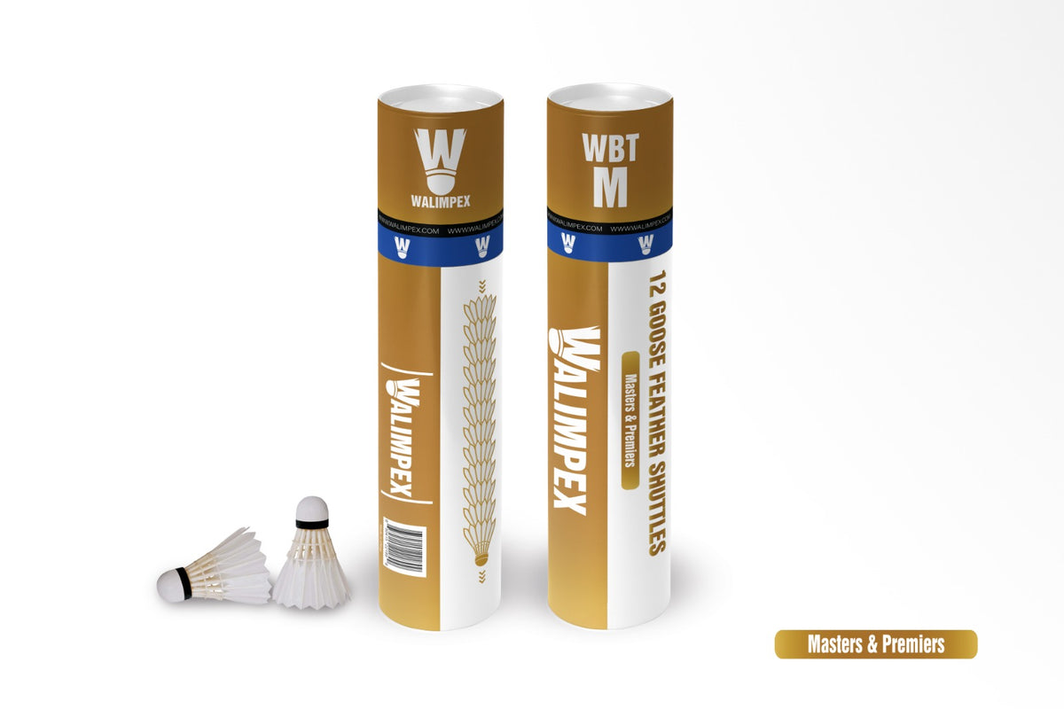 Walimpex WBT- M:  12 Finest Quality Goose Feather Shuttlecocks. Masters & Premiers (Luxury Golden Tube) – UK Premier